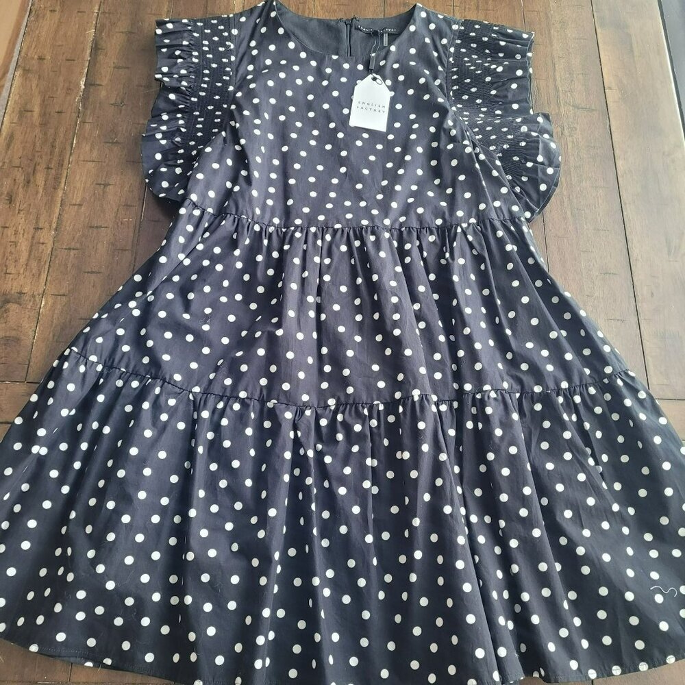 English Factory Black and White Polka Dot Mini Dress